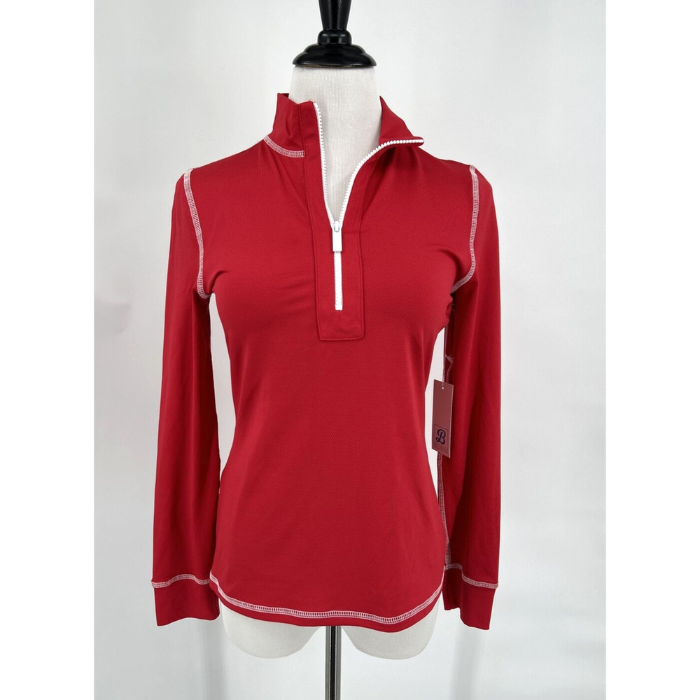 Beth Depass 1/4 Zip Long Sleeve Red White Golf Sport Shirt Top USA NWT Sz Small